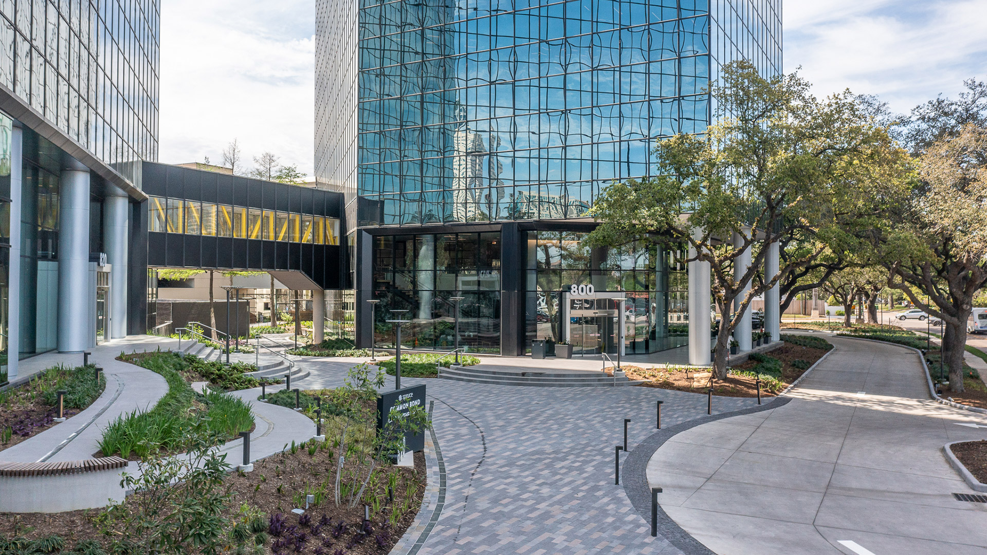 Landscaped entrance plaza at One Memorial City Plaza