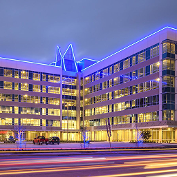 Greenside-Office Office building at Greenside illuminated at night with coloured accent lighting